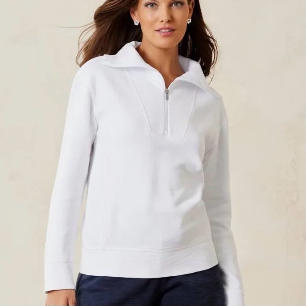 Tommy Bahama Tobago Bay Half-Zip Women's White Sweatshirt Size: Large 12/14 NWT